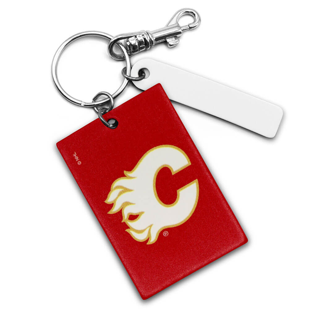 Calgary Flames Rectangle Ring Keychain Style A